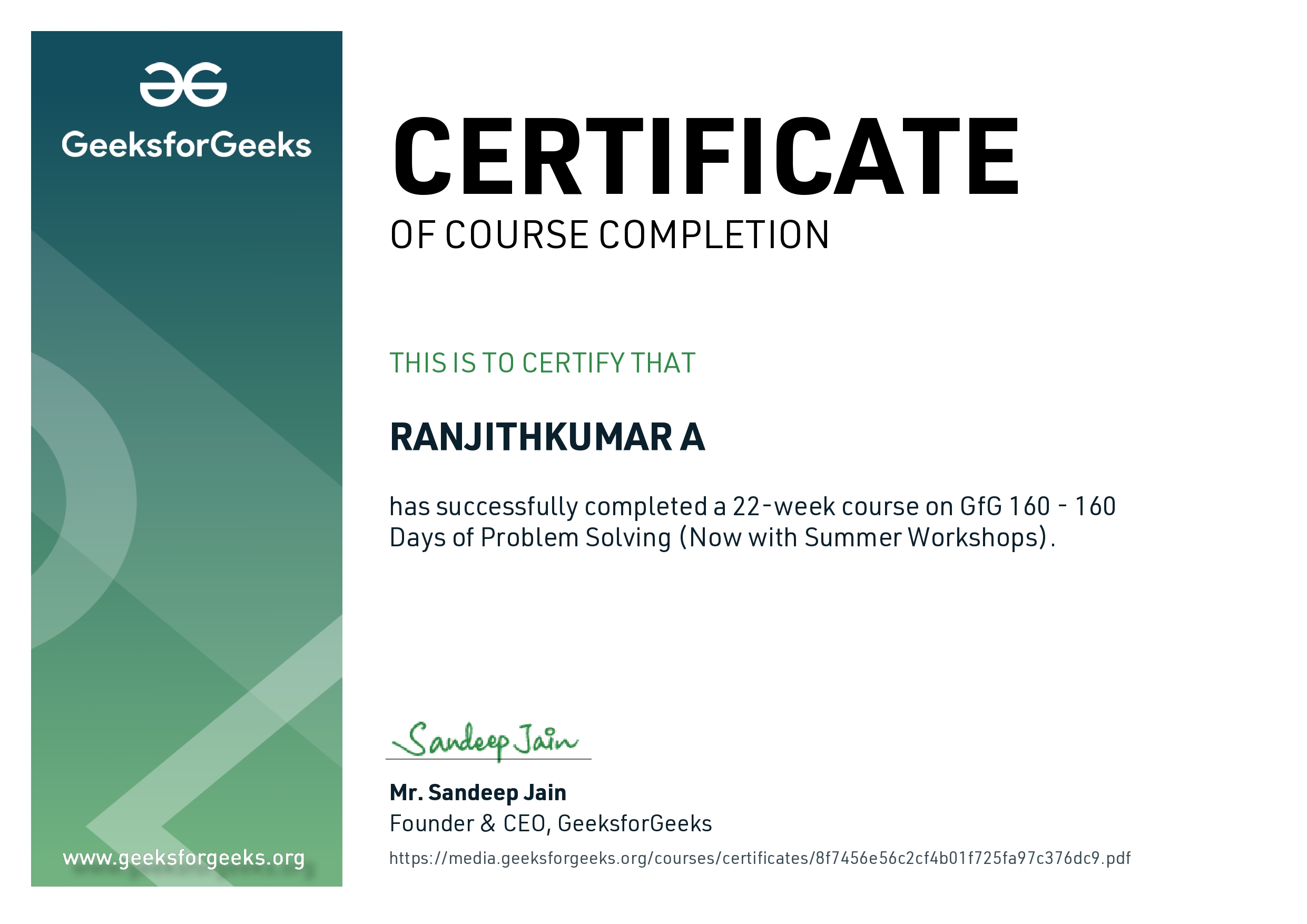 Coding Challenge Certificate