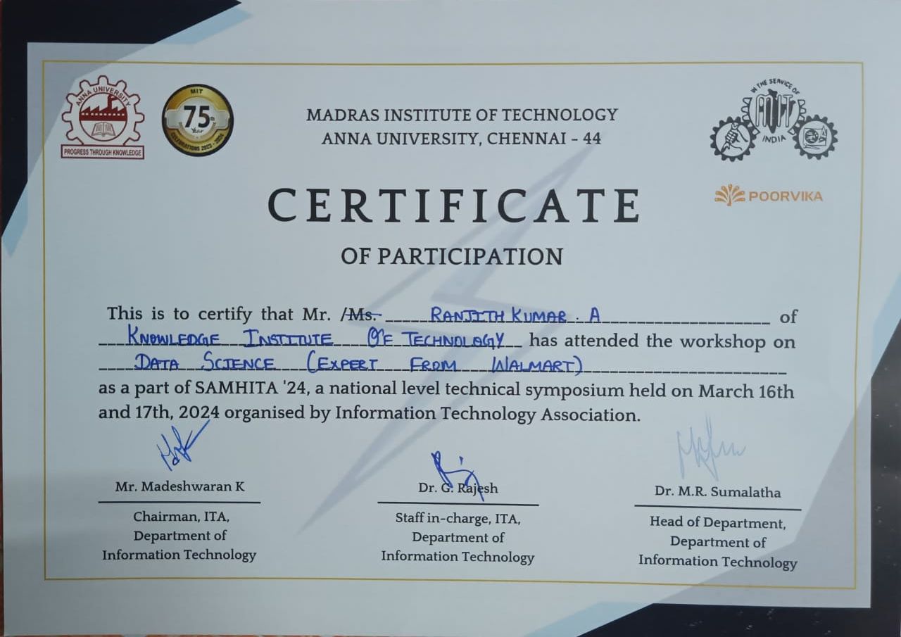 Data Science Workshop Certificate