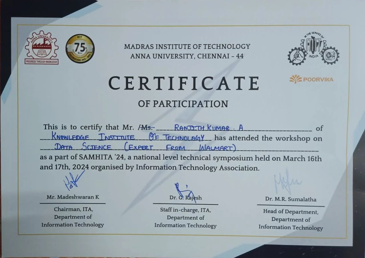Data Science Workshop at MIT Chennai