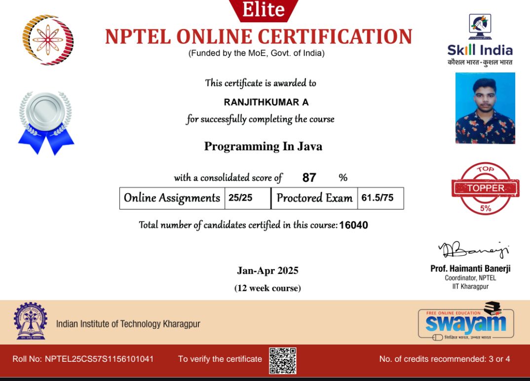 NPTEL Certificate